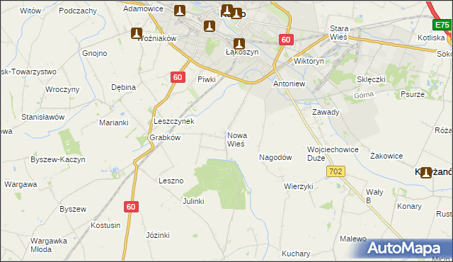 mapa Nowa Wieś gmina Kutno, Nowa Wieś gmina Kutno na mapie Targeo