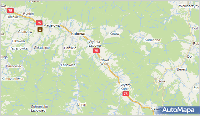 mapa Nowa Wieś gmina Łabowa, Nowa Wieś gmina Łabowa na mapie Targeo