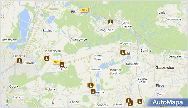 mapa Nowa Wieś gmina Lyski, Nowa Wieś gmina Lyski na mapie Targeo