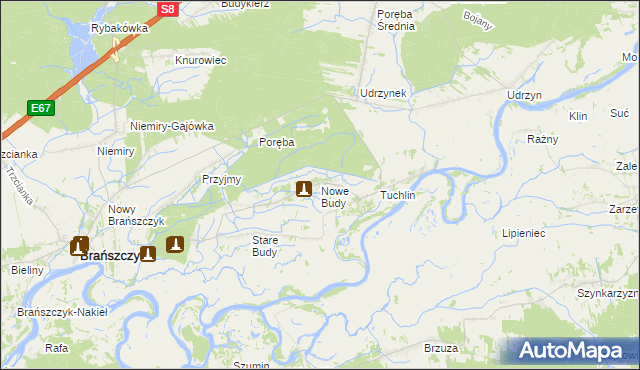 mapa Nowe Budy gmina Brańszczyk, Nowe Budy gmina Brańszczyk na mapie Targeo