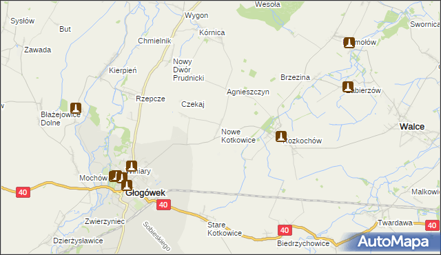 mapa Nowe Kotkowice, Nowe Kotkowice na mapie Targeo