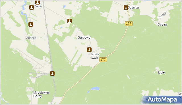 mapa Nowe Laski, Nowe Laski na mapie Targeo