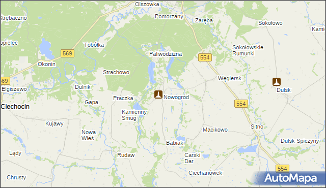 mapa Nowogród gmina Golub-Dobrzyń, Nowogród gmina Golub-Dobrzyń na mapie Targeo