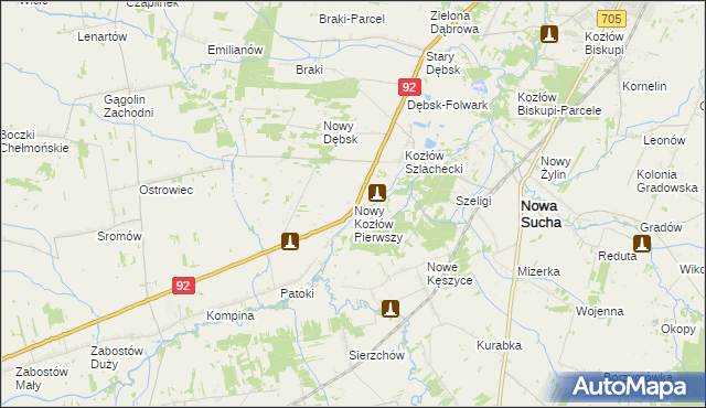 mapa Nowy Kozłów Pierwszy, Nowy Kozłów Pierwszy na mapie Targeo
