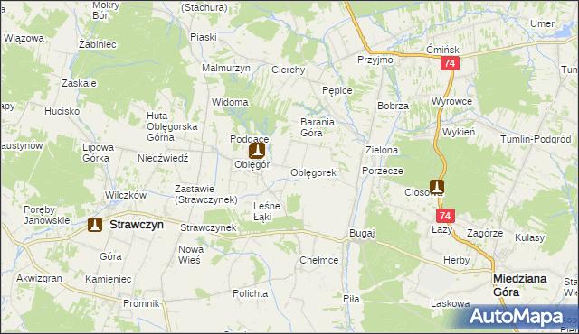 mapa Oblęgorek, Oblęgorek na mapie Targeo