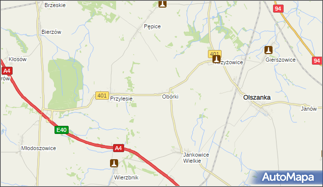 mapa Obórki gmina Olszanka, Obórki gmina Olszanka na mapie Targeo