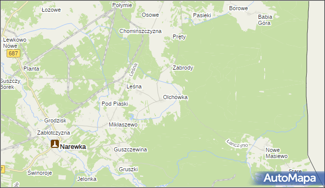 mapa Olchówka gmina Narewka, Olchówka gmina Narewka na mapie Targeo