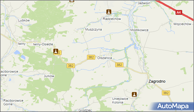 mapa Olszanica gmina Zagrodno, Olszanica gmina Zagrodno na mapie Targeo