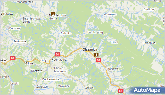 mapa Olszanica powiat leski, Olszanica powiat leski na mapie Targeo