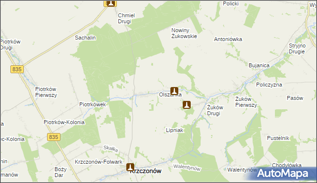 mapa Olszanka gmina Krzczonów, Olszanka gmina Krzczonów na mapie Targeo