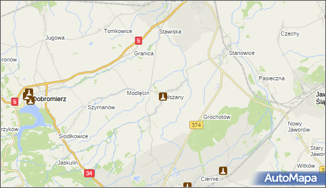 mapa Olszany gmina Strzegom, Olszany gmina Strzegom na mapie Targeo