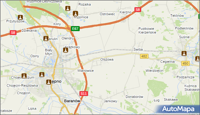 mapa Olszowa gmina Kępno, Olszowa gmina Kępno na mapie Targeo
