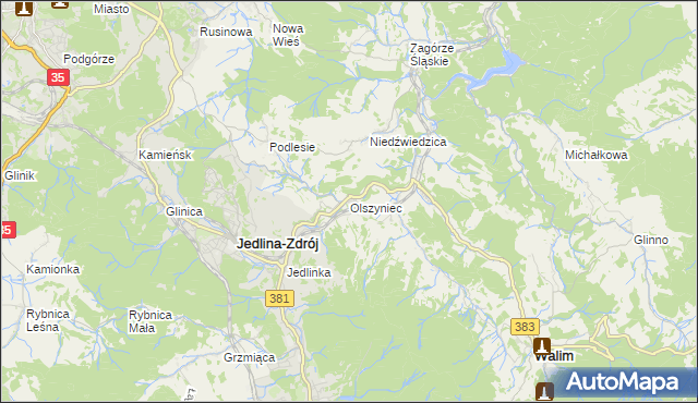 mapa Olszyniec gmina Walim, Olszyniec gmina Walim na mapie Targeo
