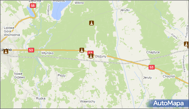 mapa Olszyny gmina Szczytno, Olszyny gmina Szczytno na mapie Targeo