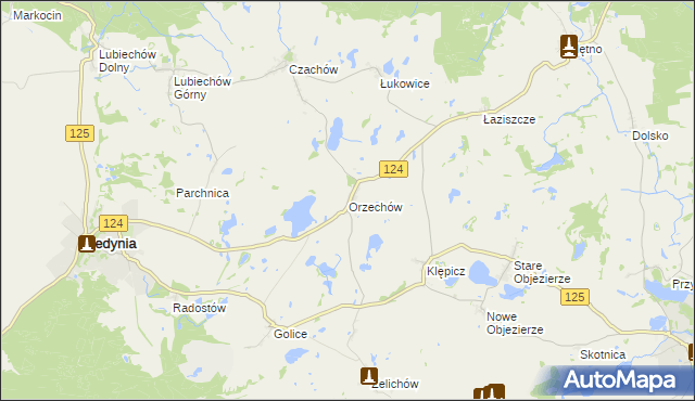mapa Orzechów gmina Cedynia, Orzechów gmina Cedynia na mapie Targeo