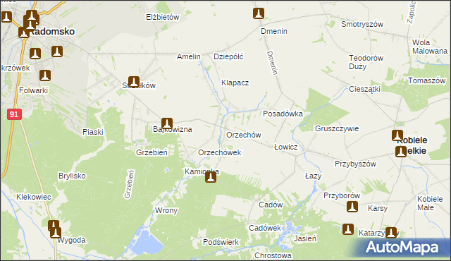 mapa Orzechów gmina Kobiele Wielkie, Orzechów gmina Kobiele Wielkie na mapie Targeo
