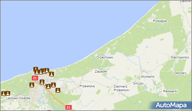 mapa Orzechowo gmina Ustka, Orzechowo gmina Ustka na mapie Targeo