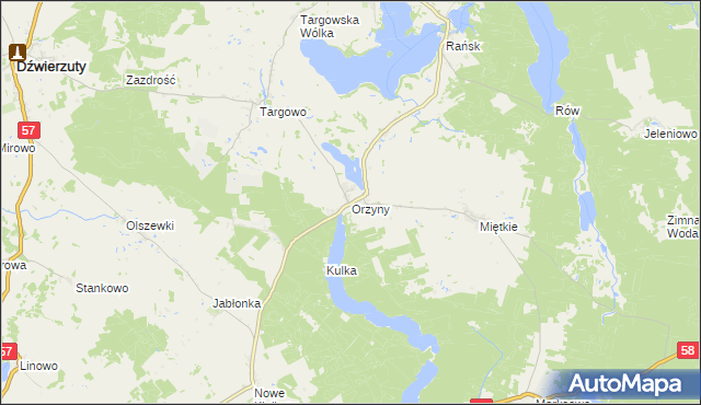 mapa Orzyny, Orzyny na mapie Targeo