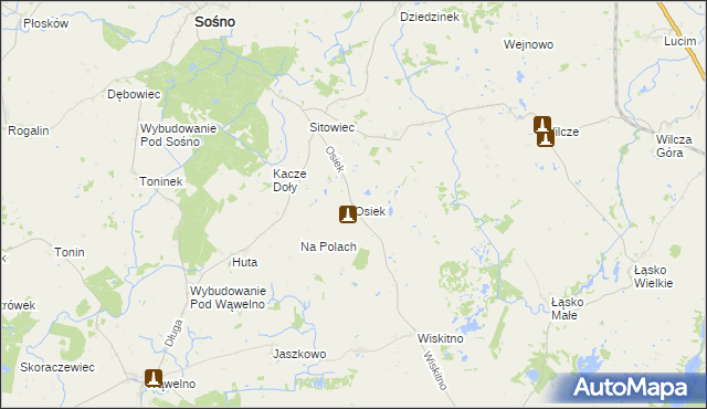 mapa Osiek gmina Koronowo, Osiek gmina Koronowo na mapie Targeo