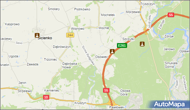 mapa Osówiec gmina Sicienko, Osówiec gmina Sicienko na mapie Targeo
