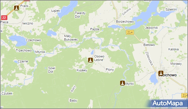 mapa Osowo Leśne, Osowo Leśne na mapie Targeo