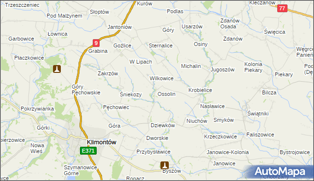 mapa Ossolin gmina Klimontów, Ossolin gmina Klimontów na mapie Targeo