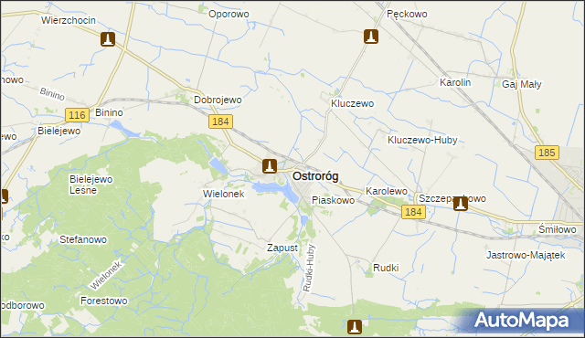 mapa Ostroróg powiat szamotulski, Ostroróg powiat szamotulski na mapie Targeo