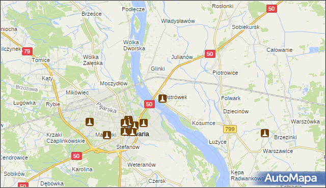 mapa Ostrówek gmina Karczew, Ostrówek gmina Karczew na mapie Targeo