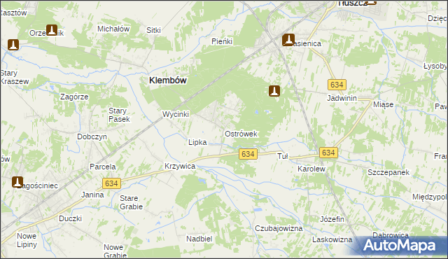 mapa Ostrówek gmina Klembów, Ostrówek gmina Klembów na mapie Targeo