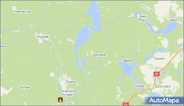 mapa Ostrowite gmina Dobiegniew, Ostrowite gmina Dobiegniew na mapie Targeo