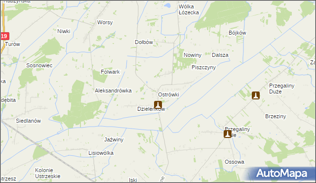 mapa Ostrówki gmina Wohyń, Ostrówki gmina Wohyń na mapie Targeo