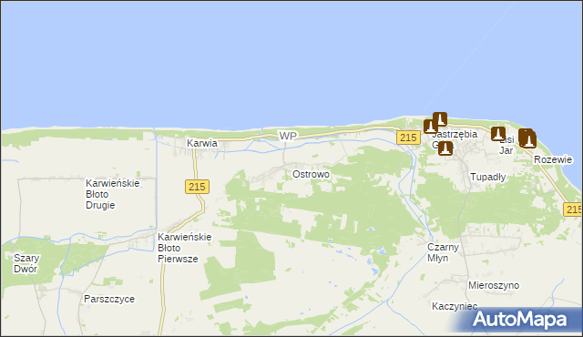 mapa Ostrowo gmina Władysławowo, Ostrowo gmina Władysławowo na mapie Targeo