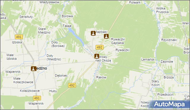 mapa Ostrowy nad Okszą, Ostrowy nad Okszą na mapie Targeo