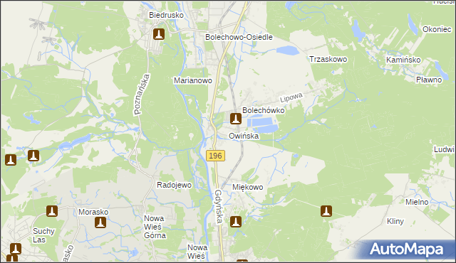 mapa Owińska, Owińska na mapie Targeo