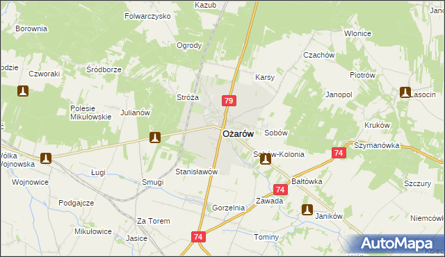 mapa Ożarów powiat opatowski, Ożarów powiat opatowski na mapie Targeo