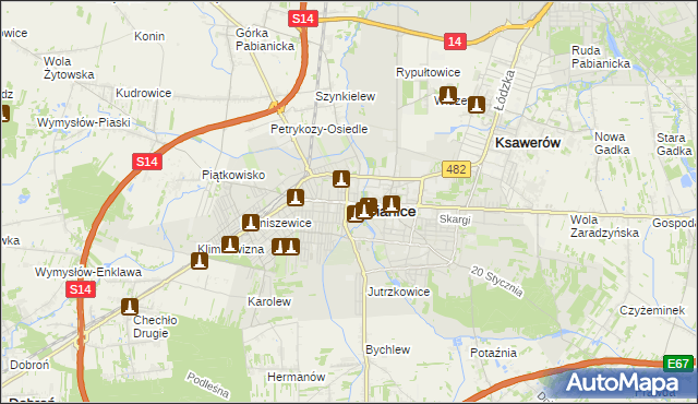 mapa Pabianic, Pabianice na mapie Targeo