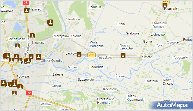 mapa Patrzyków gmina Kramsk, Patrzyków gmina Kramsk na mapie Targeo