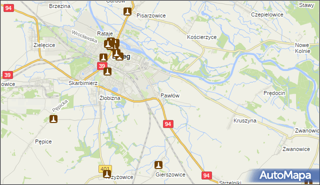 mapa Pawłów gmina Skarbimierz, Pawłów gmina Skarbimierz na mapie Targeo