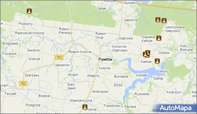 mapa Pawłów powiat starachowicki, Pawłów powiat starachowicki na mapie Targeo