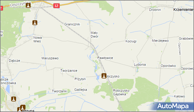 mapa Pawłowice gmina Krzemieniewo, Pawłowice gmina Krzemieniewo na mapie Targeo