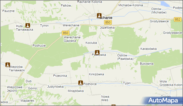 mapa Pawłówka gmina Rachanie, Pawłówka gmina Rachanie na mapie Targeo