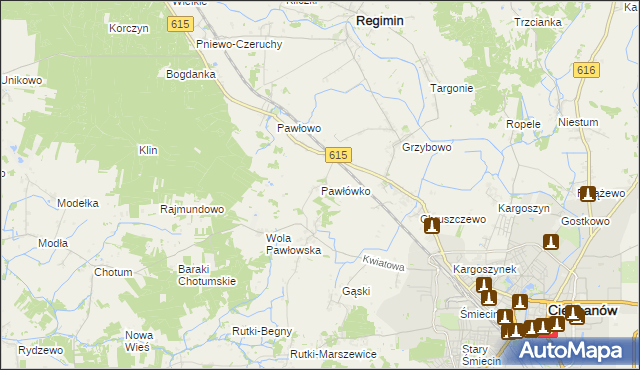 mapa Pawłówko gmina Regimin, Pawłówko gmina Regimin na mapie Targeo