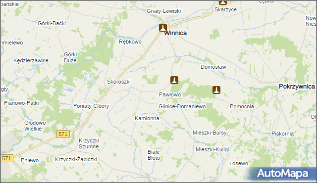 mapa Pawłowo gmina Winnica, Pawłowo gmina Winnica na mapie Targeo