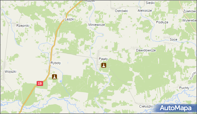 mapa Pawły gmina Zabłudów, Pawły gmina Zabłudów na mapie Targeo