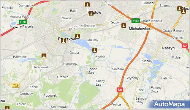 mapa Pęcice, Pęcice na mapie Targeo