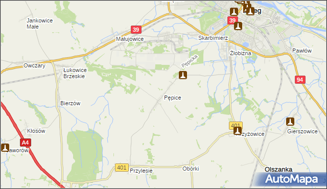 mapa Pępice gmina Skarbimierz, Pępice gmina Skarbimierz na mapie Targeo