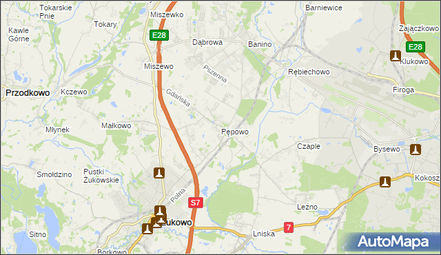mapa Pępowo gmina Żukowo, Pępowo gmina Żukowo na mapie Targeo