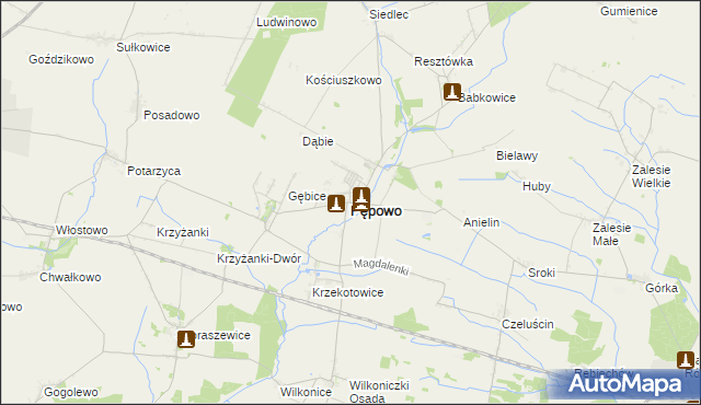 mapa Pępowo powiat gostyński, Pępowo powiat gostyński na mapie Targeo