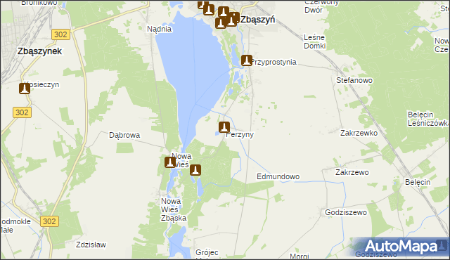 mapa Perzyny gmina Zbąszyń, Perzyny gmina Zbąszyń na mapie Targeo