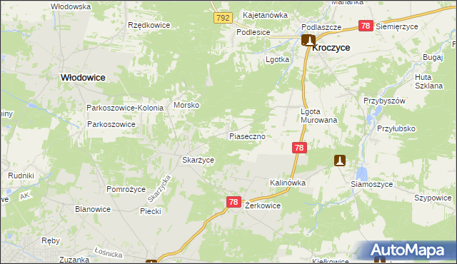 mapa Piaseczno gmina Kroczyce, Piaseczno gmina Kroczyce na mapie Targeo